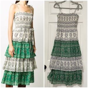 Tory Burch Paisley ruffle tiered smocked adjustable spaghetti strap dress M